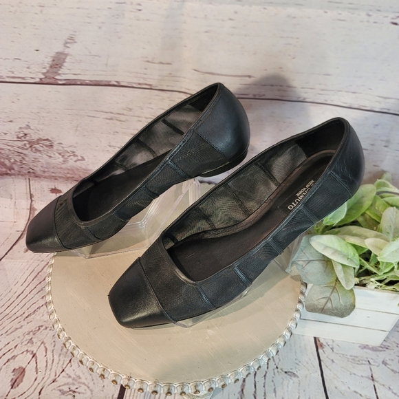 Vince Camuto Mirea Womens Square Toe Black  Leather Mesh Ballet Flats Size 9M/40 - Picture 2 of 16